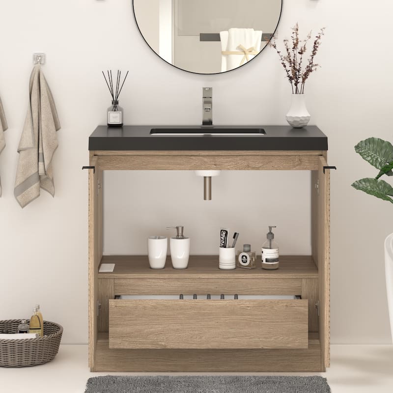 Milano 36" Freestanding Bathroom Vanity with Black Acrylic Sink