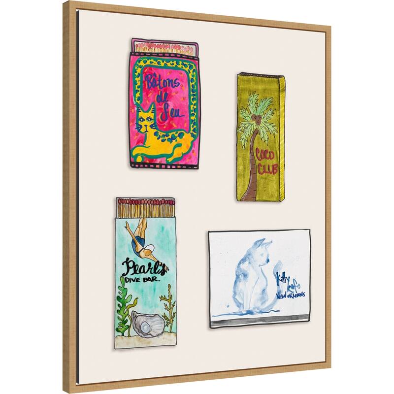 Pearl Divers Matchbooks by Nola James Framed Canvas Wall Art Print