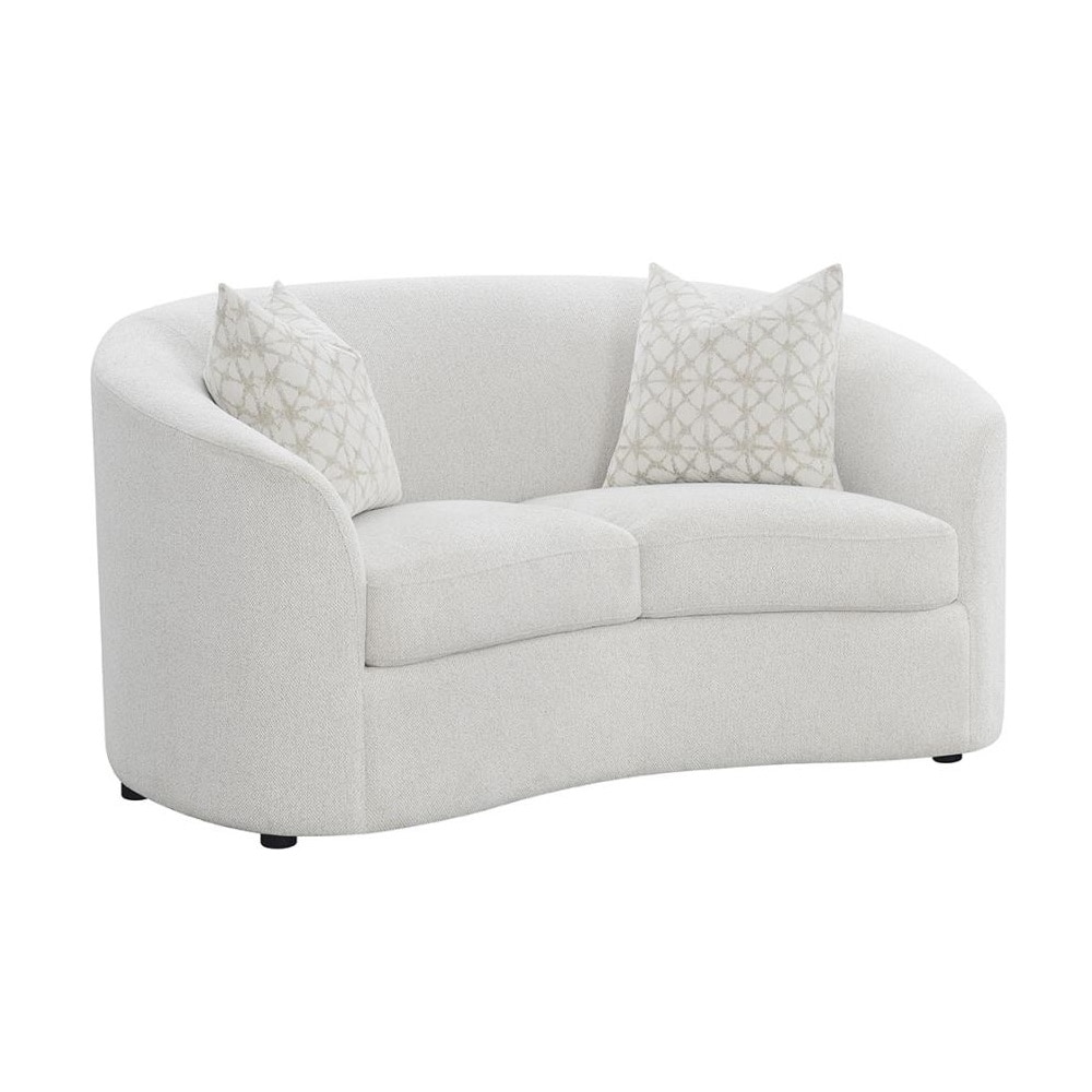 Fabric Upholstered Loveseat with 2 Accent Pillows in Latte Finish