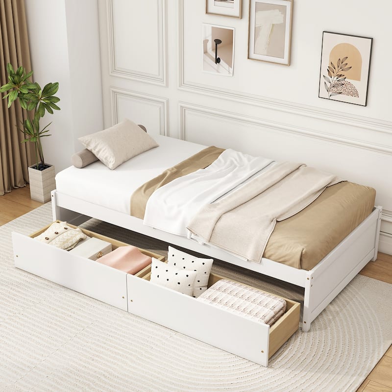 Gymax Twin Size Captain Bed w/ 2 Drawers Slats Support Twin Daybed - White - Twin