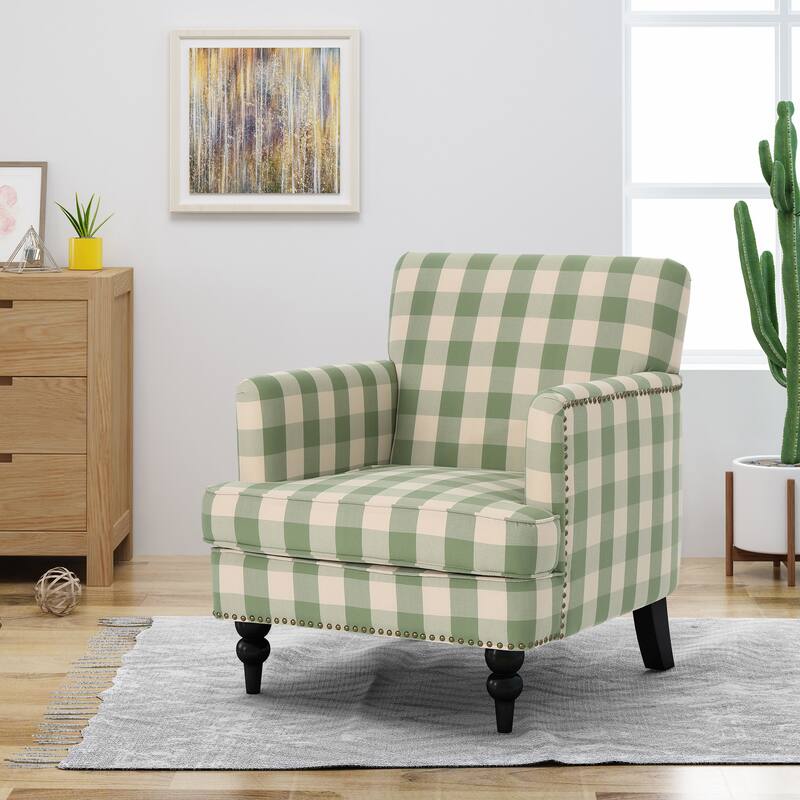 Harrison Tufted Fabric Club Chair by Christopher Knight Home - green checkerboard