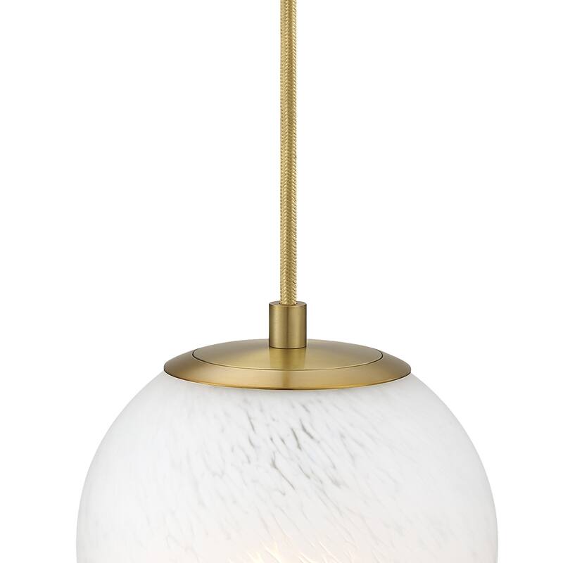 Pixie 60 Watt 1-Light Brushed Gold Globe Pendant Light with Etched Cloud Glass Shade - 7.75