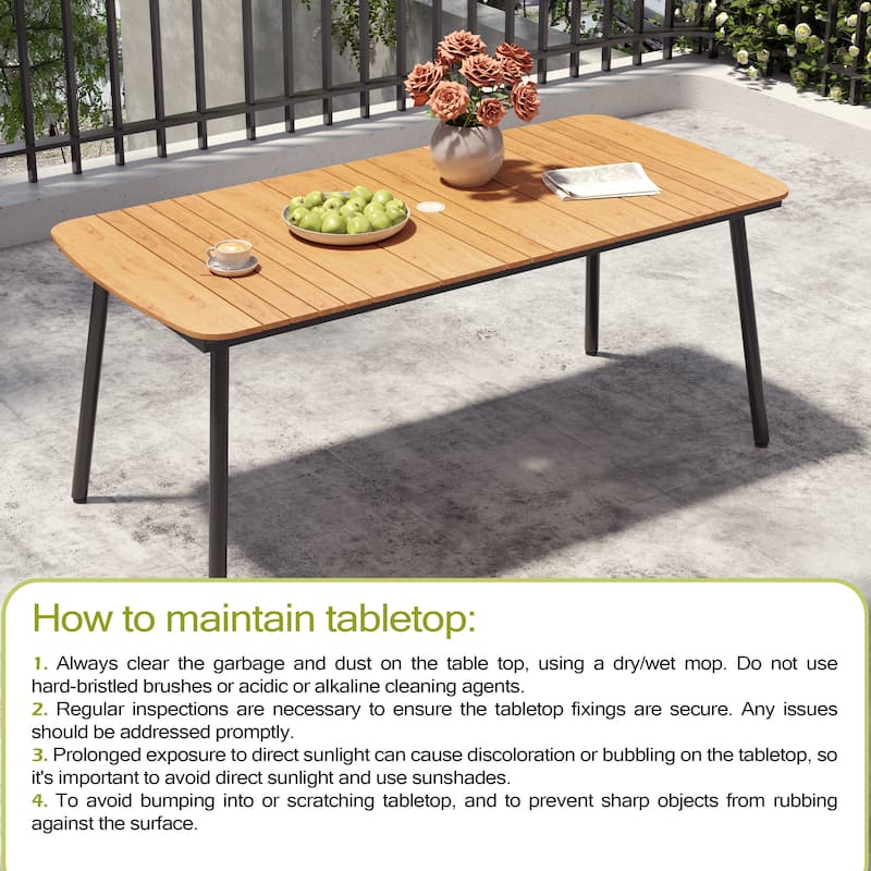 7-PC Patio Dining Set Rectangular Aluminum Outdoor Table with Umbrella Hole with Rattan Chair