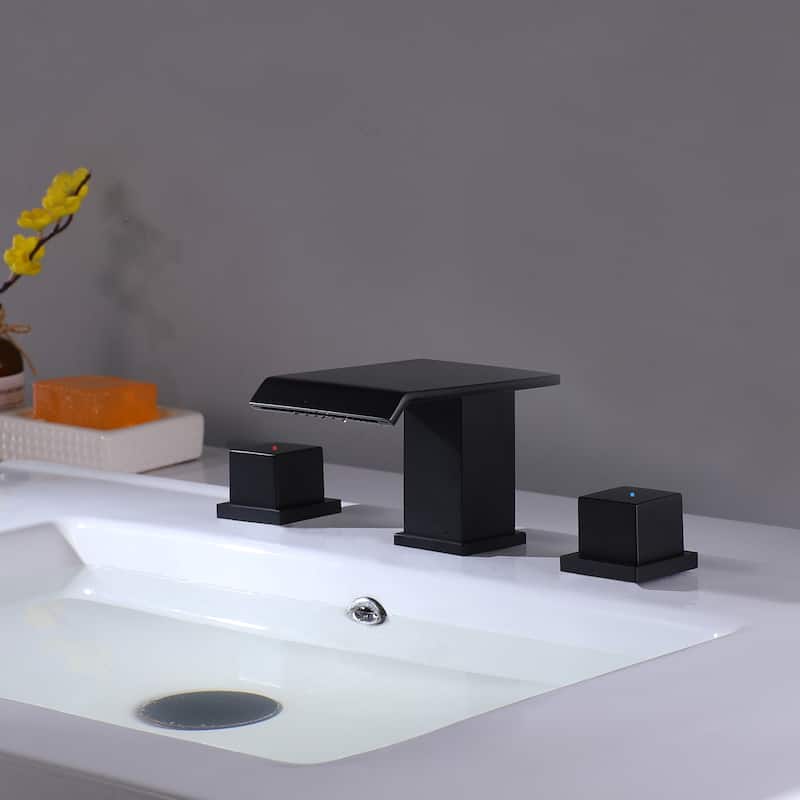 3.6"H Solid Brass Widespread 2-Handle Bathroom Waterfall Sink Faucet