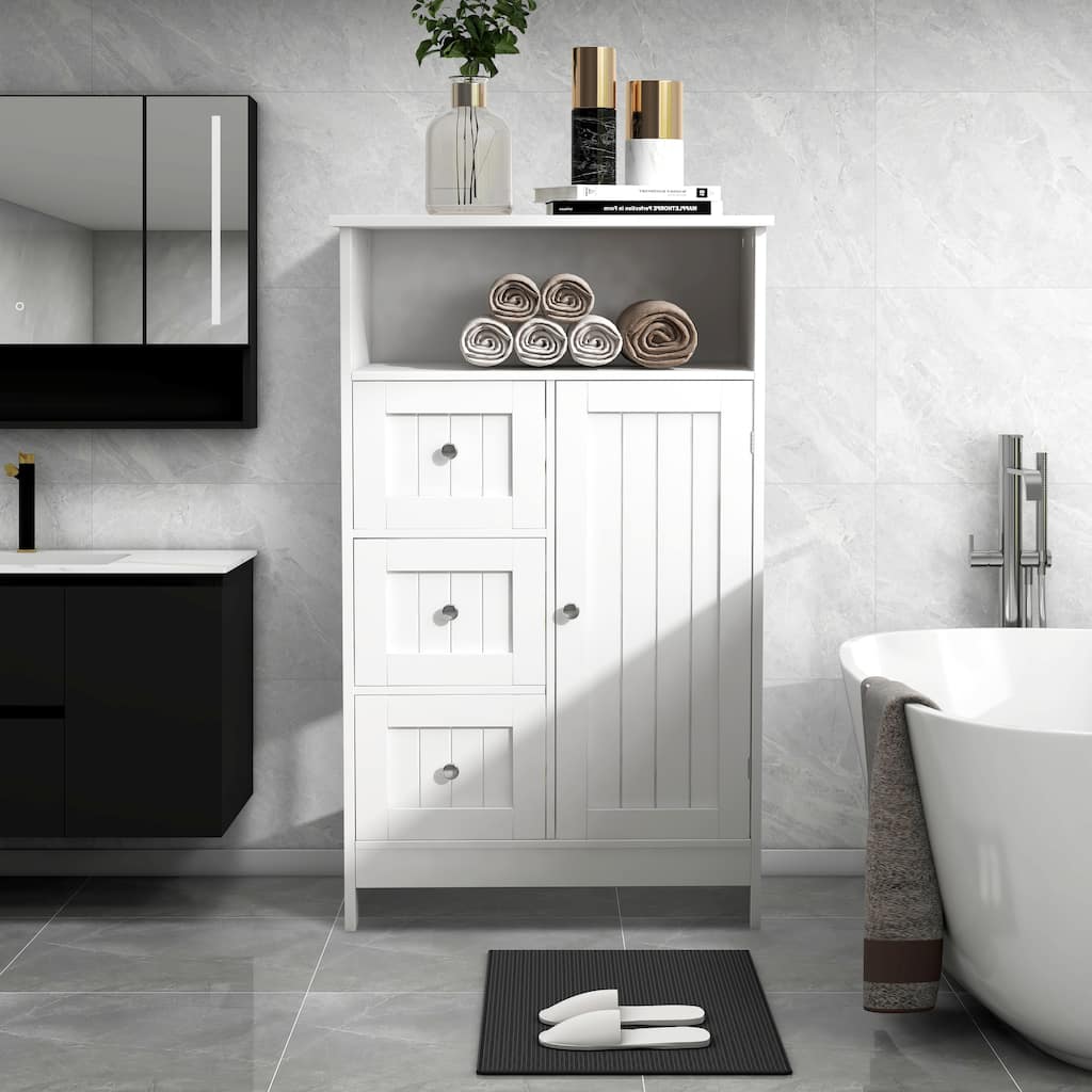 23.6"W White Bathroom Freestanding Storage Cabinet Wood Linen Cabinet