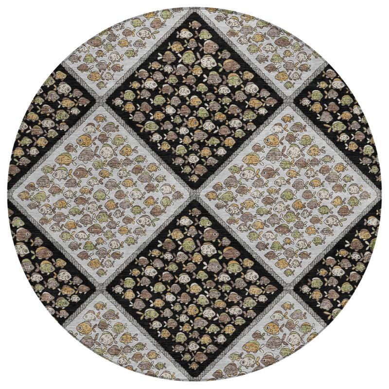 Machine Washable Indoor/ Outdoor Diamond Fish Chantille Rug