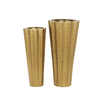 Metal Tall Textured Hammered Floor Decorative Vase - Set of 2 Gold - Roche River Decor