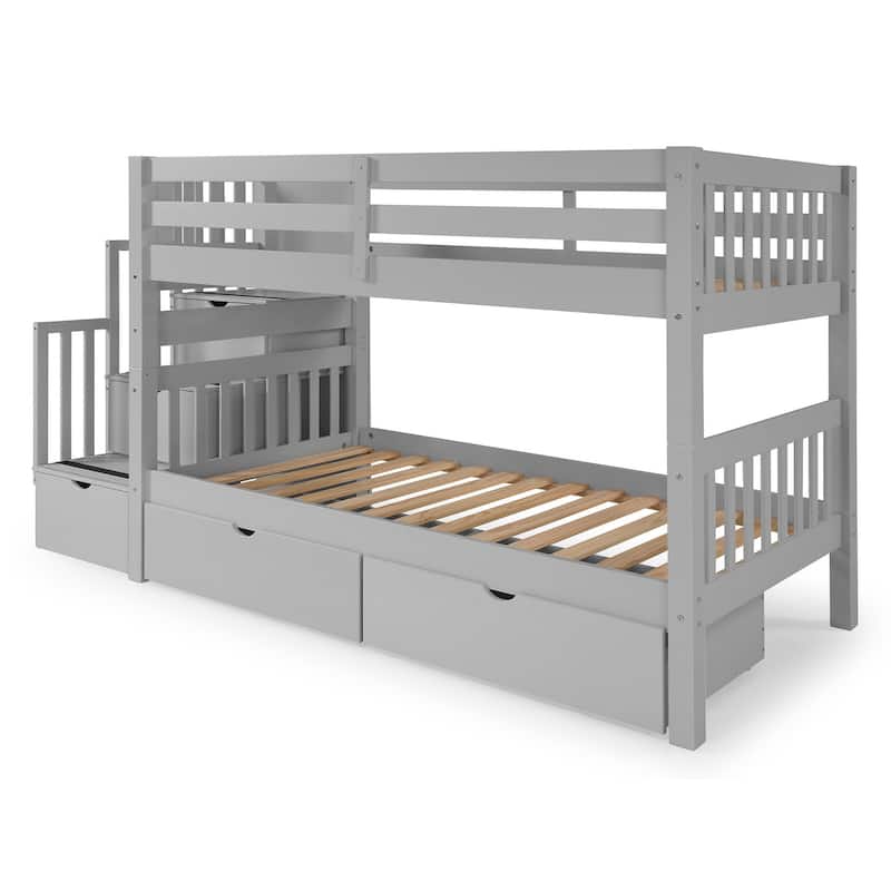 Taylor & Olive Trillium Twin over Twin Stairway Bunk Bed, 2 Drawers