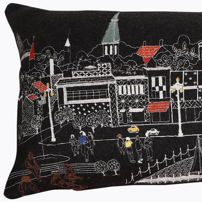 HomeRoots 35" Black Annapolis Nighttime Skyline Lumbar Decorative Pillow