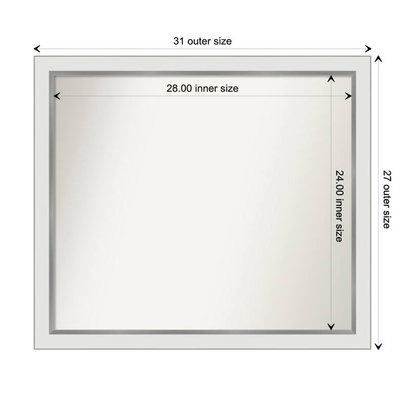 Eva White Silver Narrow Framed Non-Beveled Custom Wall Mirror, Bathroom Vanity Mirror - Outer Size: 31.25 x 27.25
