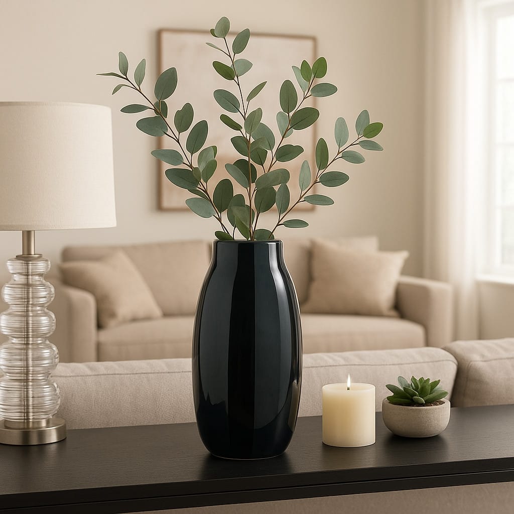Glass Modern Striped Decorative Vase - Black