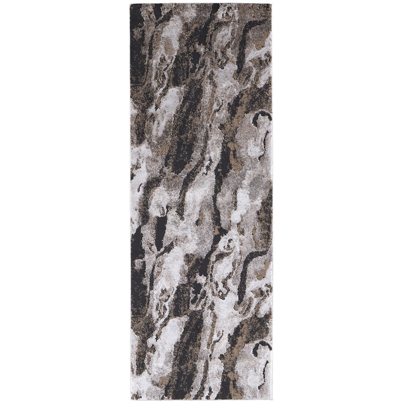 Grand Bazaar Kayden Machine Made Abstract Modern Area Rug - 2'10" x 7'10" - Ivory/Brown/Taupe