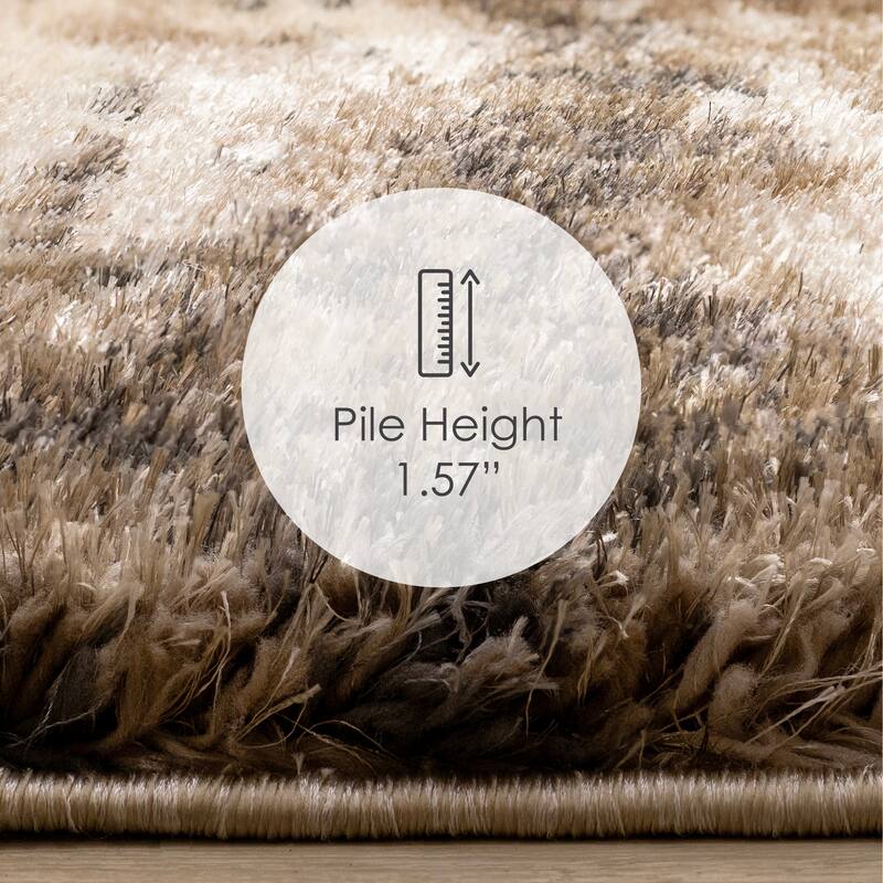 Brown Black Beige Distressed Soft Shag Rug