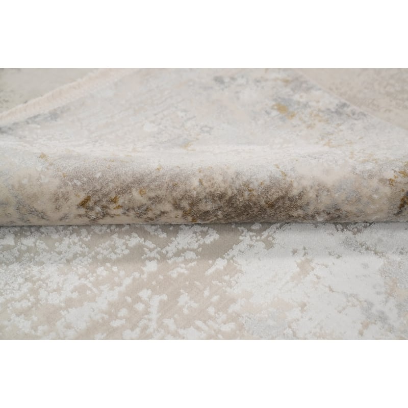 Machine Made Oriental Polyester Carpet Modern Abstract Beige & Ivories Abstract Area Rug - 7' 5'' X 5' 2''