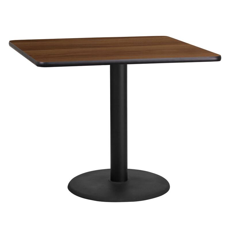 36'' Square Laminate Table Top with 24'' Round Table Height Base - 36"W x 36"D x 31.125"H - 36"W x 36"D x 31.125"H - Walnut Finish
