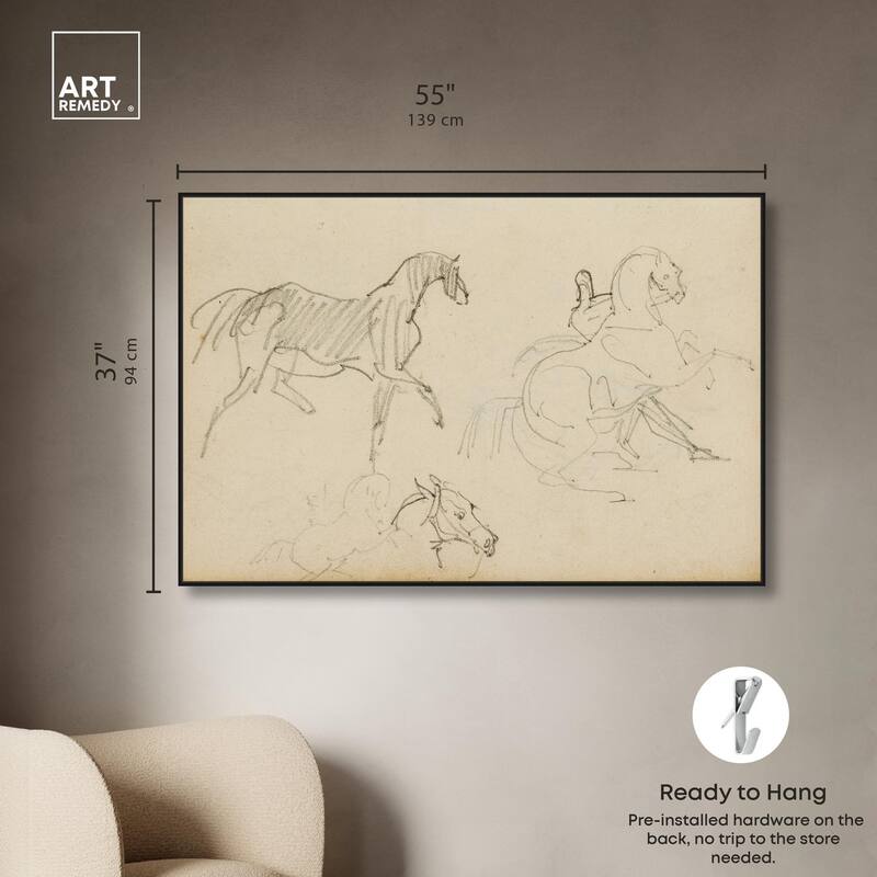 Gericault - Three horse studies Canvas by Art Remedy