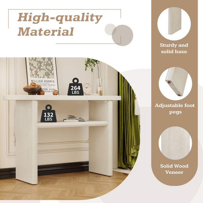 47.8" Elegant Minimalist Console Table with Rounded Edges, Wooden Oval Living Room Sofa Table with Open Storage Shelf