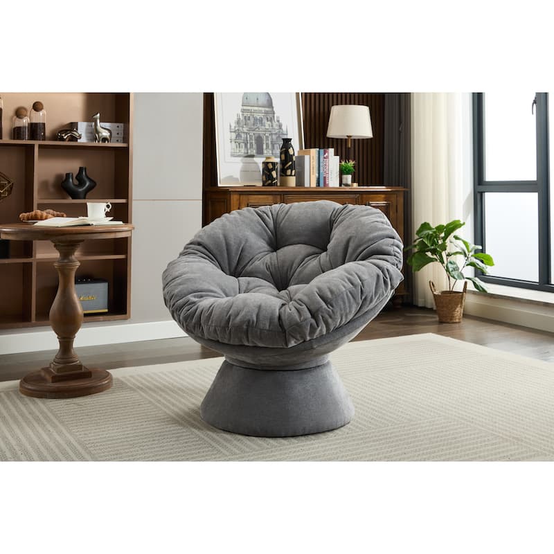 Dark Grey 37" Swivel Barrel Chair with Large Cushion