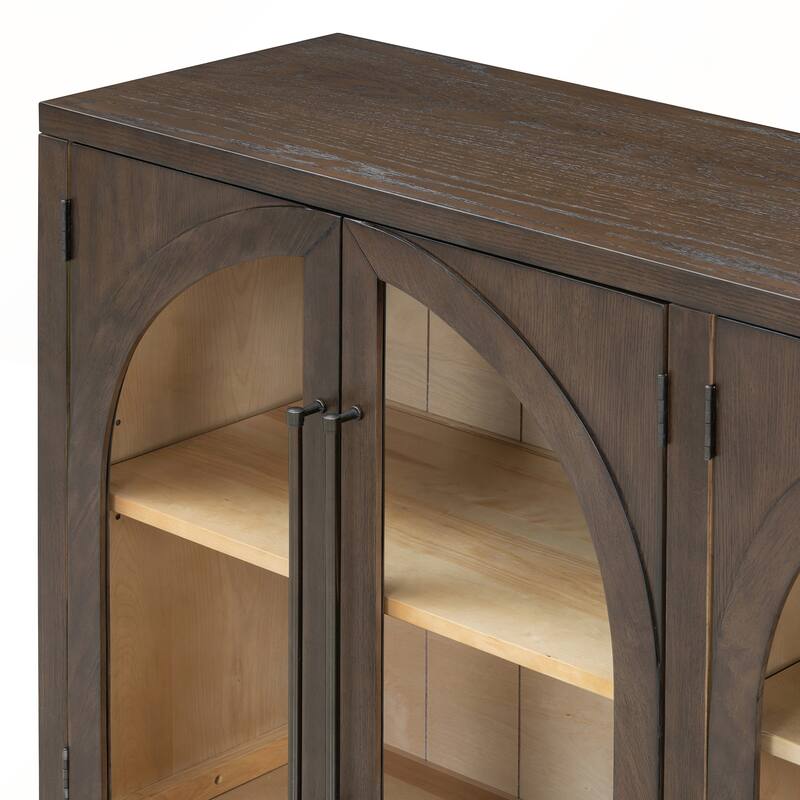 4 Doors Large Storage Sideboard Buffet Cabinet with Glass Doors