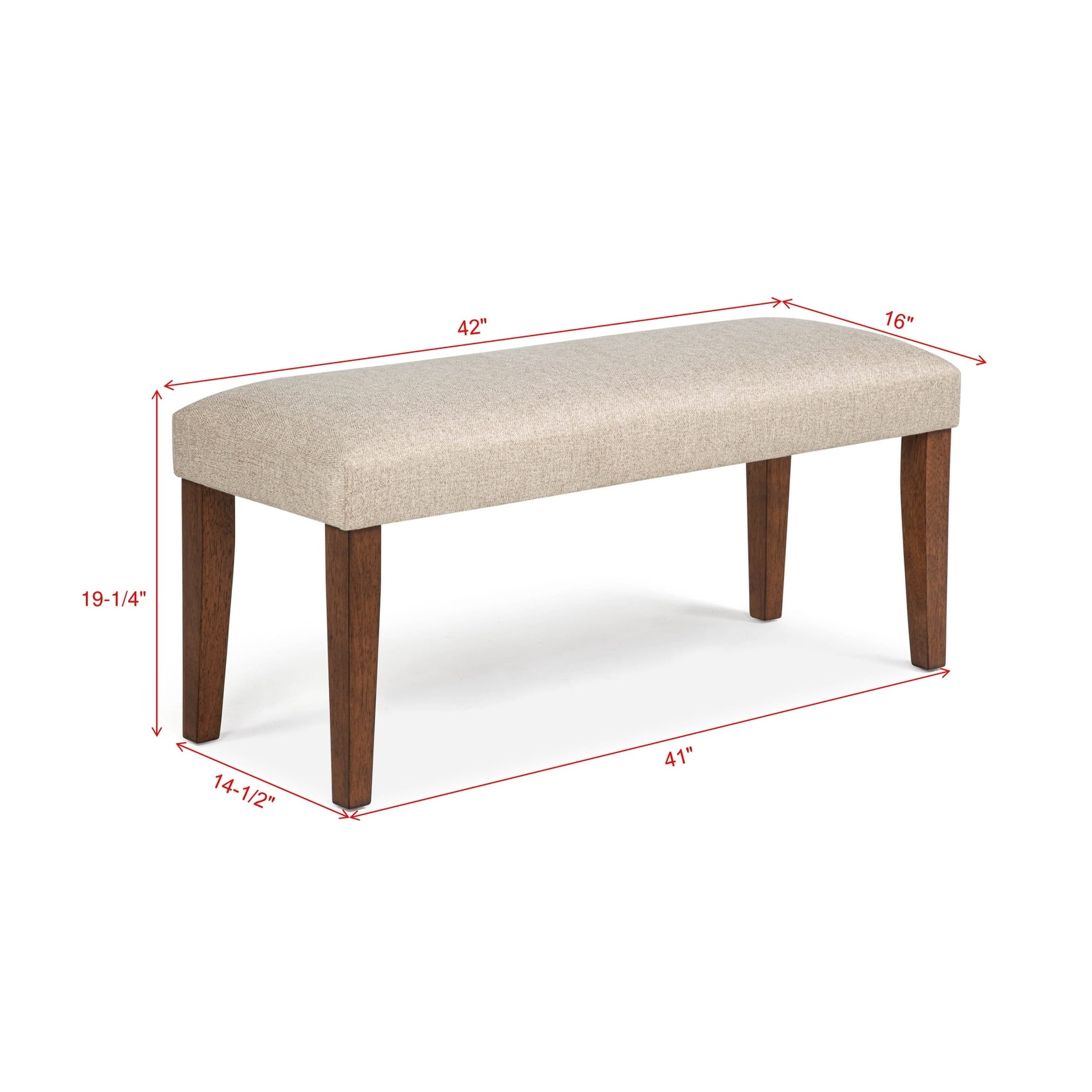 Mid Century Bench With Plush Upholstered Seats And Warm Wood Finish In Brown