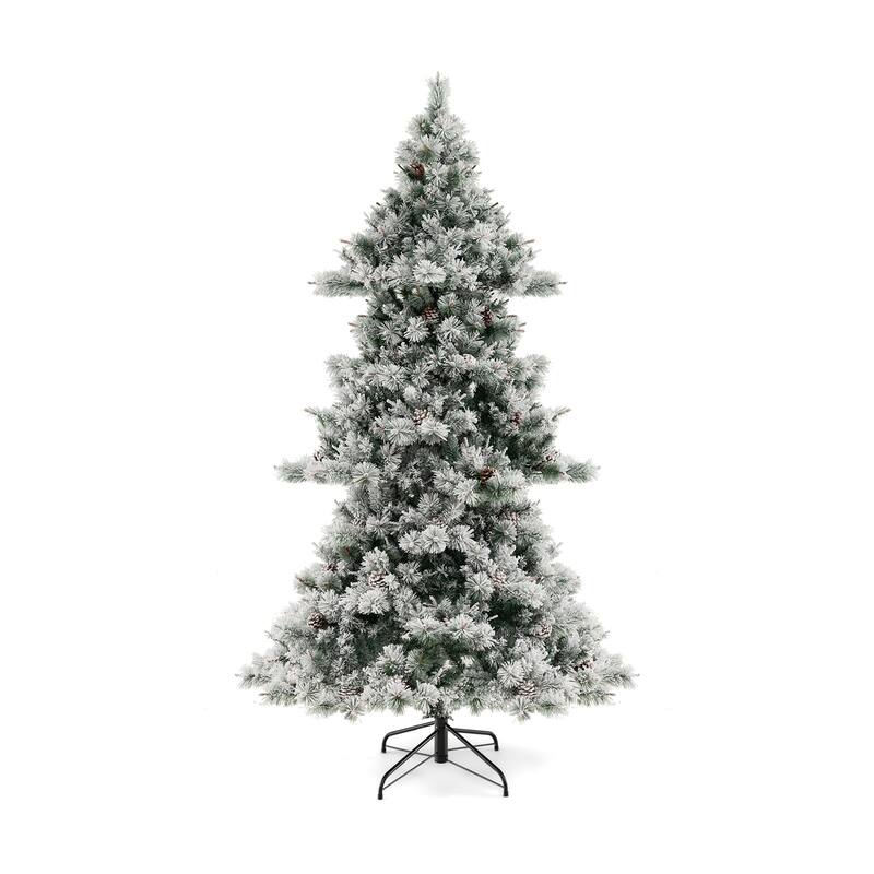 7 Feet Flocked Christmas Tree with Pine Needles - 7 Foot - Green