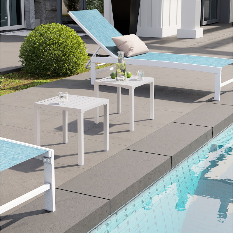 Outdoor Aluminum End Table Square Patio Side Table - 15.7" L x 15.7" W x 15.9" H - Beige - 2PC