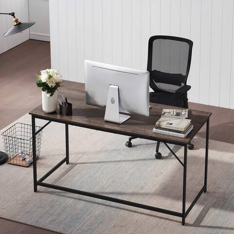 Ivinta Computer Desk, 55inch Large Writing Desk for Home office, Wooden Study Desk with Black Frame, Sturdy PC Table