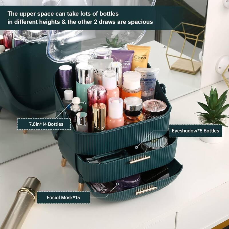 Makeup Organizer,Cosmetics Display Case With 2-Layer Storage Box - 11.2*7.2*14.5in,