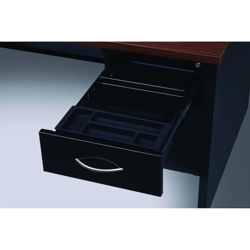 Hirsh Executive Office Modular Right-Hand Single Pedestal File Office Desk, with Arch Pull, 36" D x 72" W, Black / Walnut