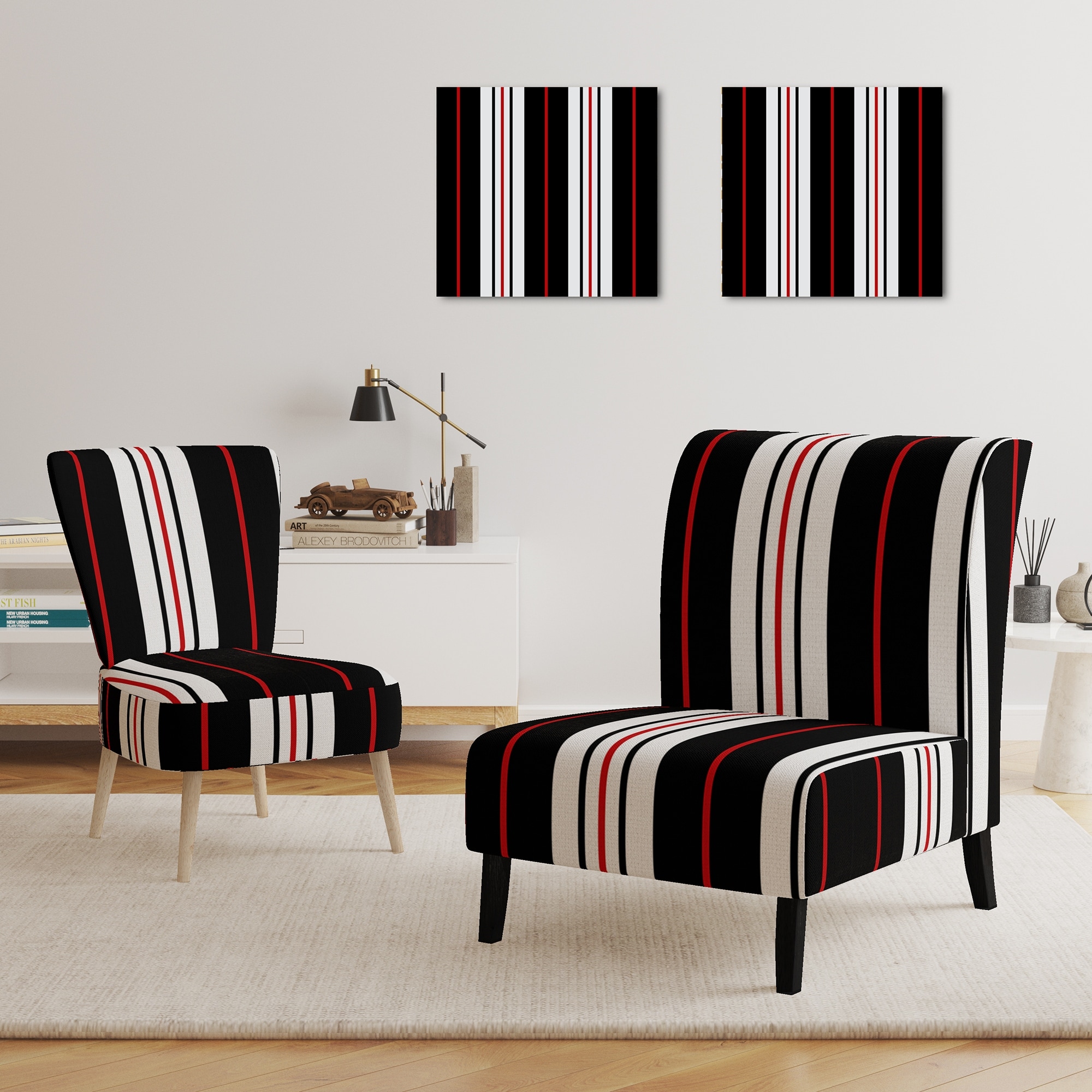 Dining Chair Black And White Striped Accent Chair Black White - Main Image