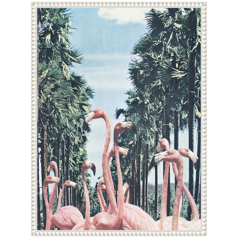 Kate and Laurel Sylvie Palm Trees and Flamingos Framed Canvas by Sarah Eisenlohr