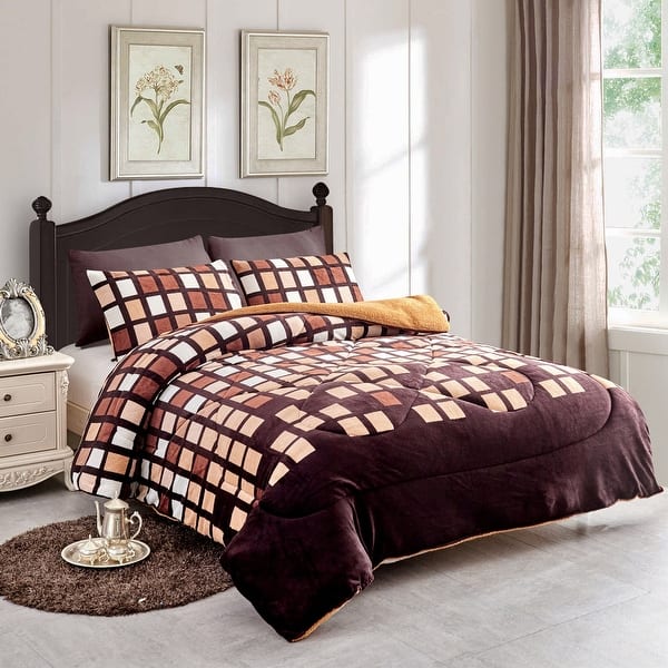 Shop 3 Piece Fleece Sherpa Comforter Set Down Alternative Overstock 30945905