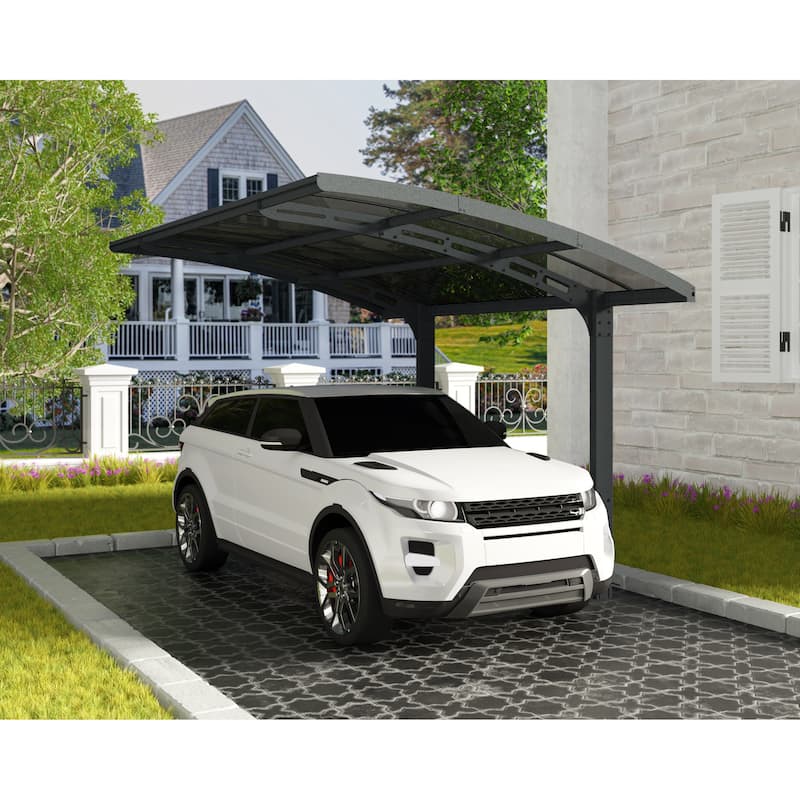 Arizona Breeze 10 ft. x 16 ft. Gray Single Slope Cantilever Carport with Solid Roof Panels - 10 ft. x 16 ft