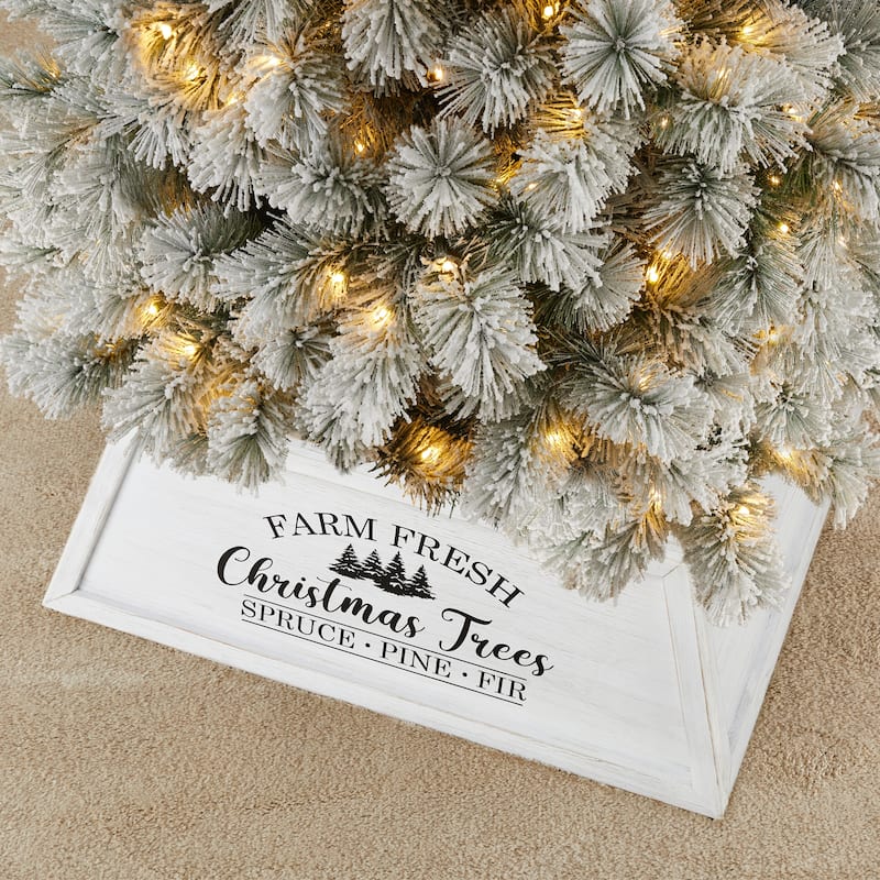 Glitzhome 26"L Wooden Trapezoid Farm Fresh Christmas Tree Collars