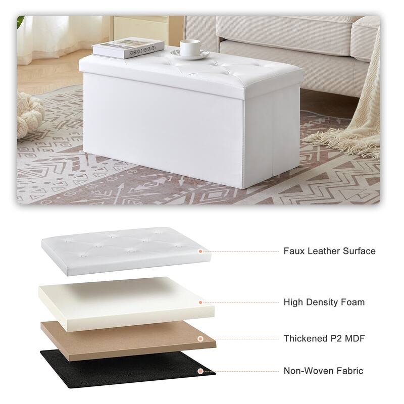 Folding Storage Ottoman, Foot Rest Stool Footstool, Leather Tufted Ottoman, Small Ottoman Cube for Living Room Bedroom Dorm