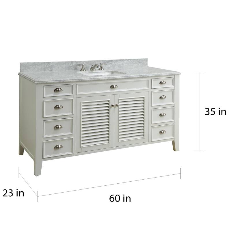 60" Benton Collection Kalani Shutter Blinds White Bathroom Sink Vanity