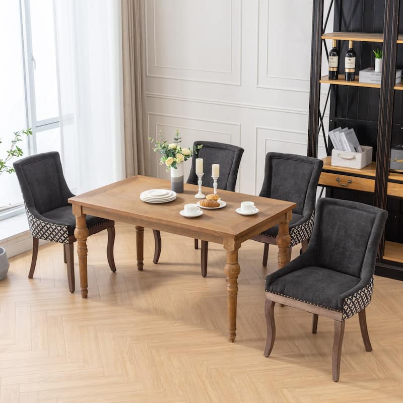 Ultra Side Dining Chair Set of 2, Thickened Fabric Kitchen Chairs, Dining Chairs with Bronze Nail Head & Solid Wood Legs