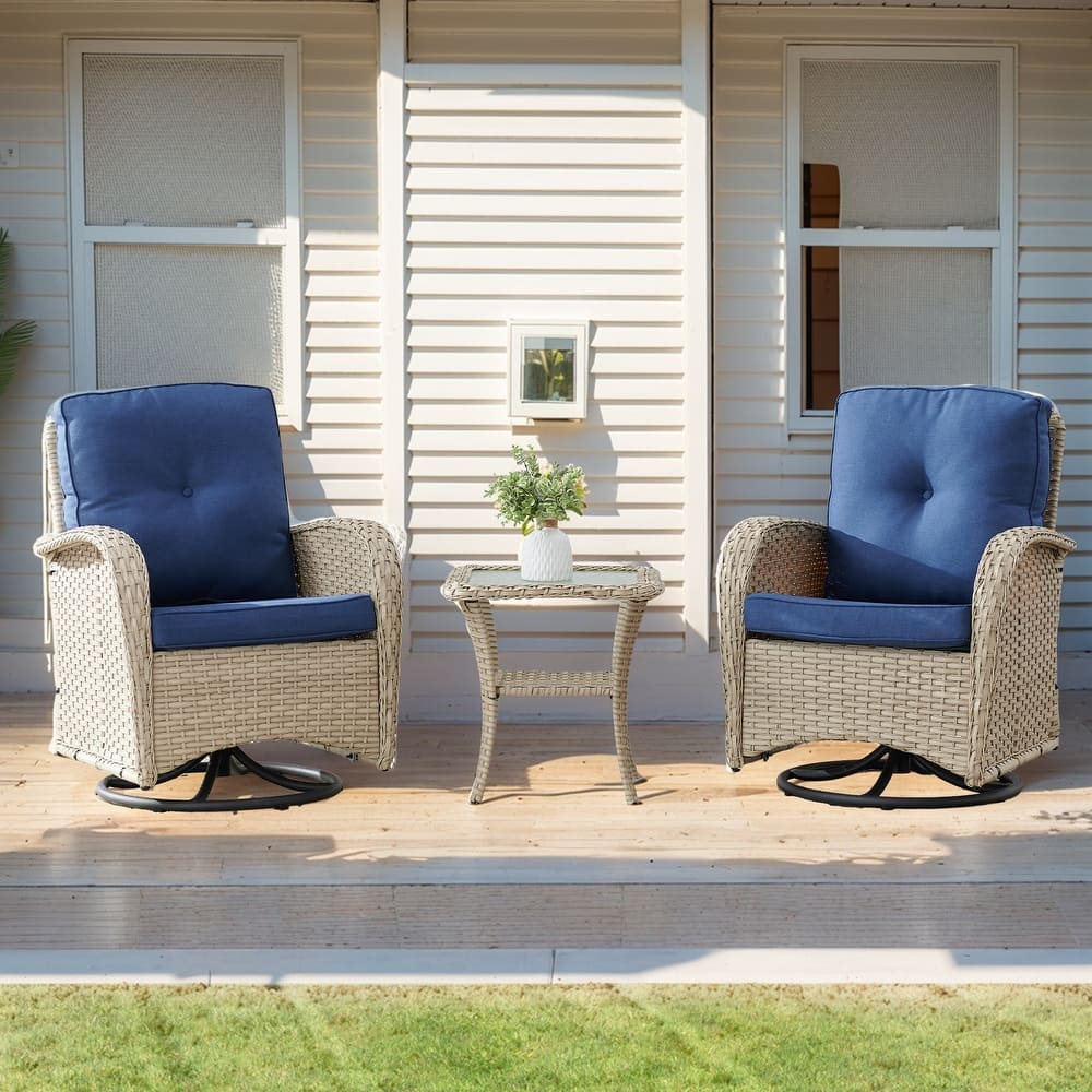 Outdoor Swivel Gliders Chair with Tempered Glass Side Table