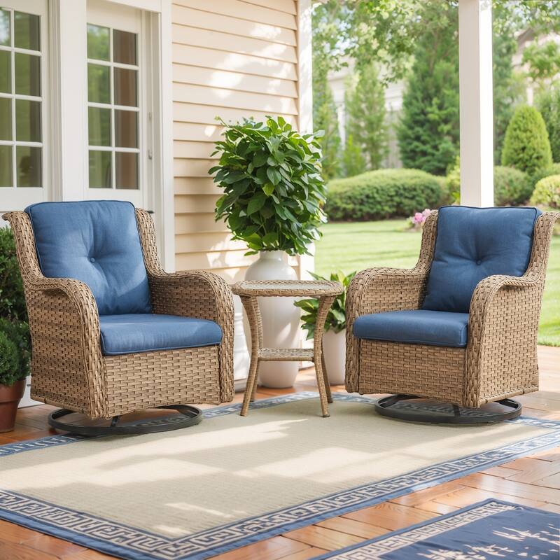 Gymojoy 3-Piece Rattan Wicker Rocking Swivel Chair Set with Table