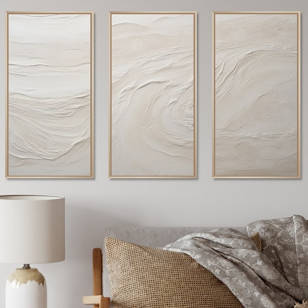 Designart "Modern Beach Beige Sand Charm I" Coastal Beach Sand Framed Art Set of 3 - Nautical & Coastal Wall Art Set