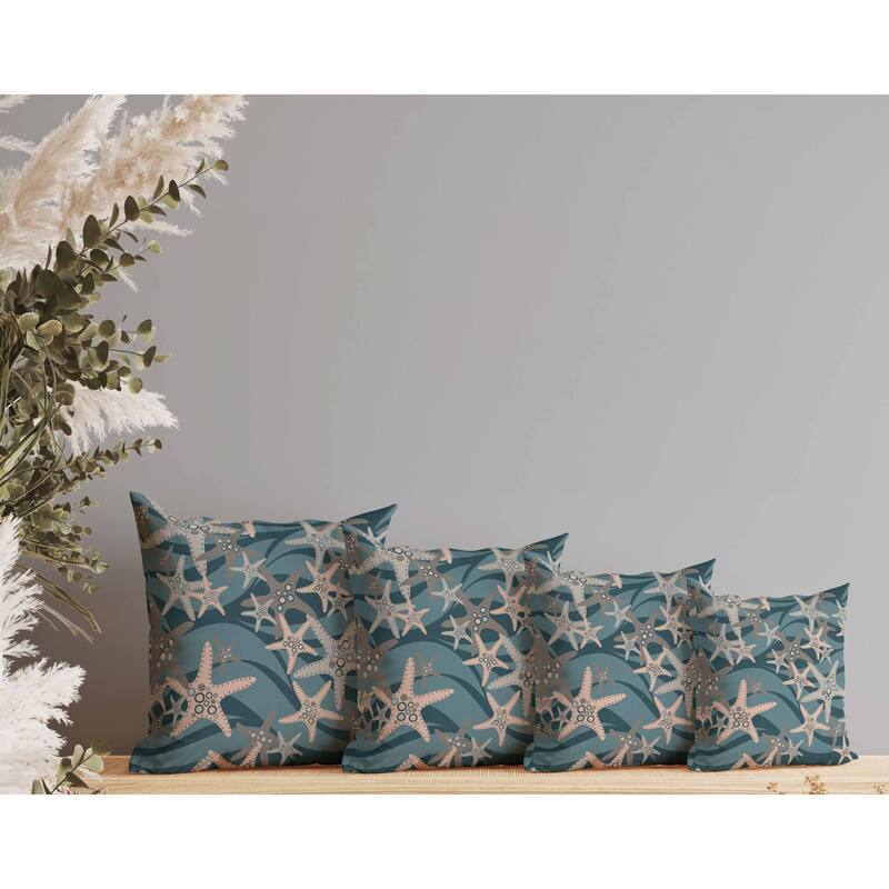 Starfish Sway Faux Suede Reversible Throw Pillow Teal and Gray