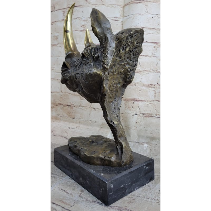 Rhinoceros Rhino Bronze Metal Handmade Statue Sculpture Modern Art 14 Inches X 10 Inches