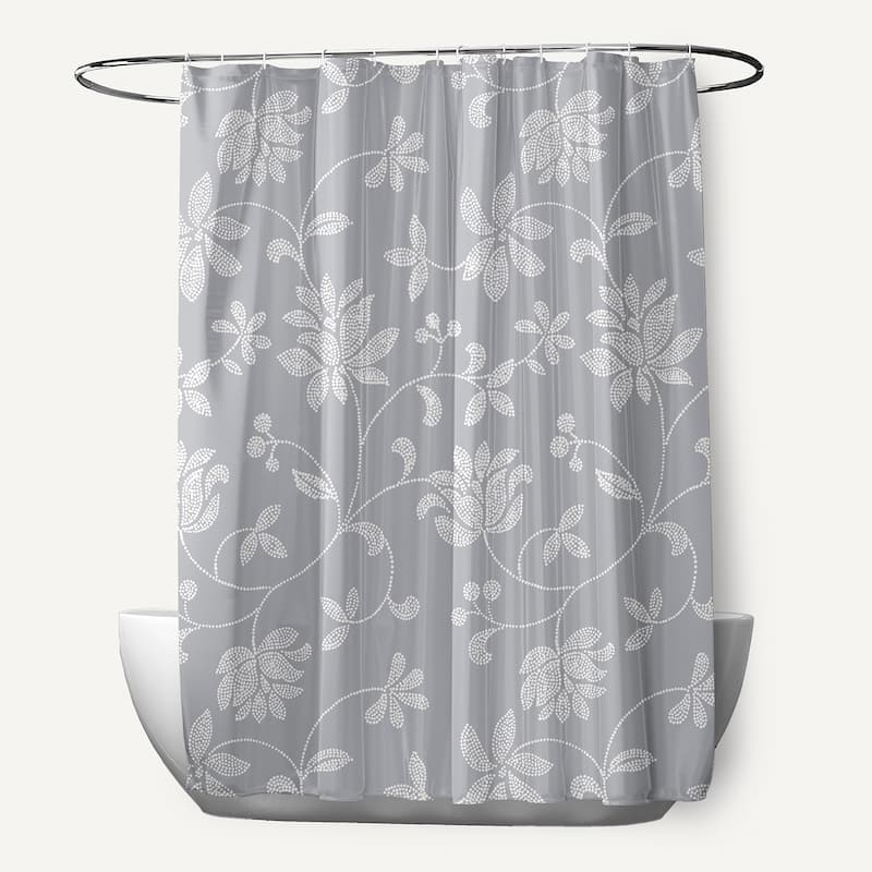 71 x 74-inch Traditional Floral Print Shower Curtain - Grey