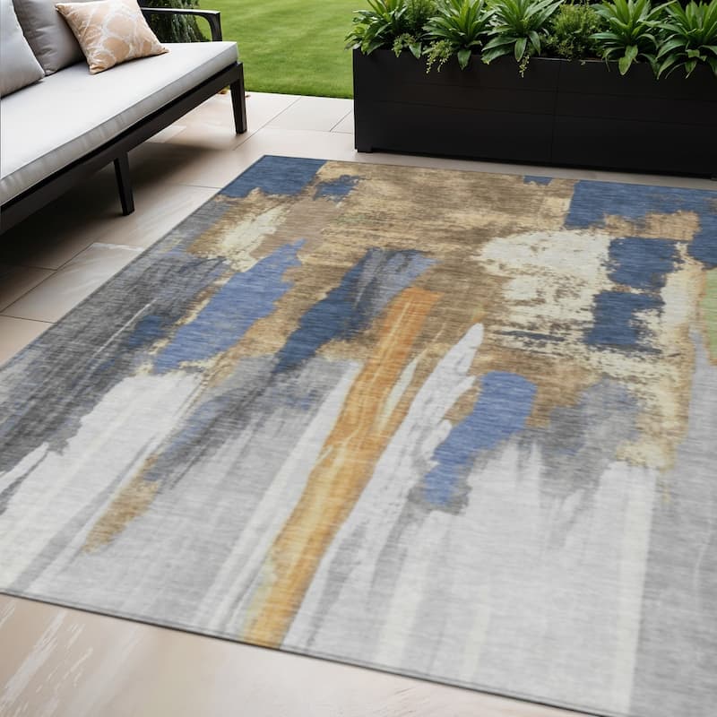 HomeRoots Abstract Transitional Rectangle Outdoor Rug - 5' X 8'