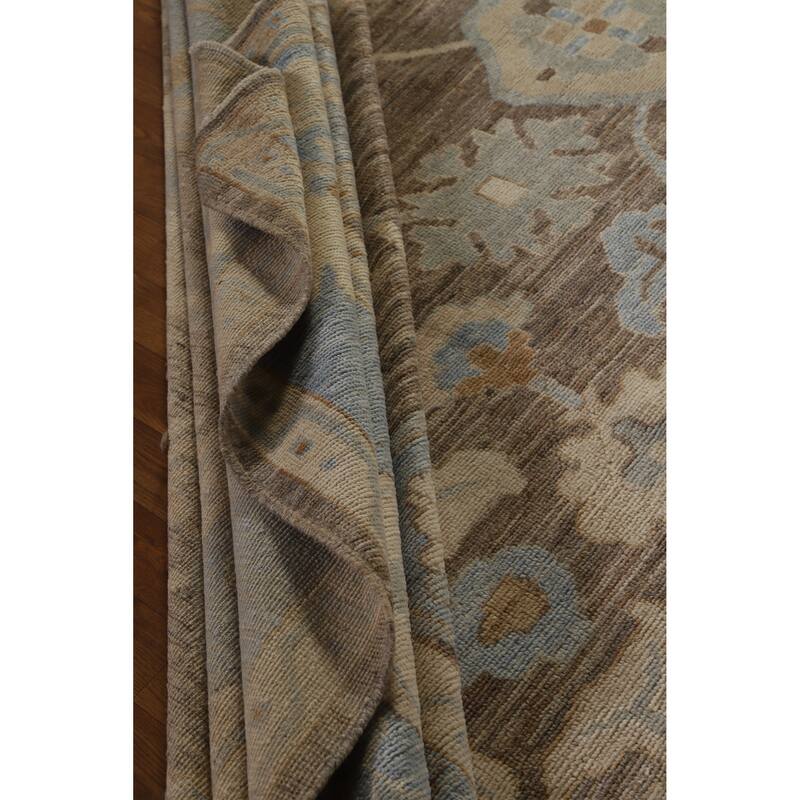Hand Knotted Oriental 100% Wool Carpet Transitional All-Over Brown Oushak Area Rug - 11' 10'' X 9' 2''