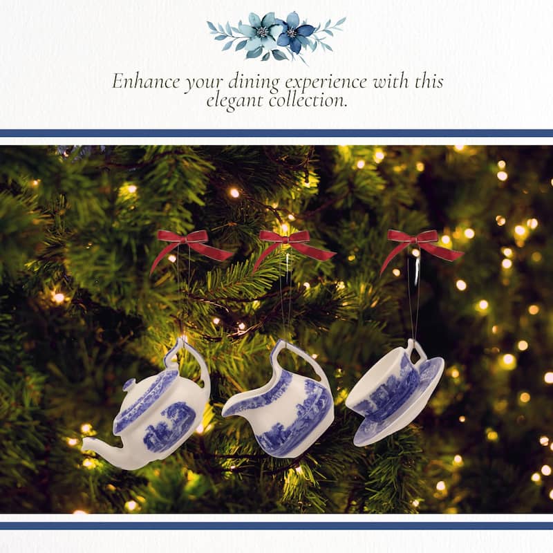 Spode Blue Italian 3 Piece Tea Set Ornaments