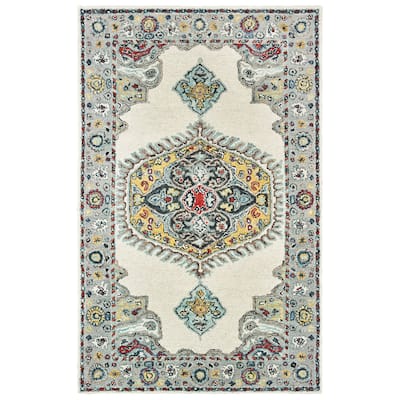 Style Haven Fargo Traditional Medallion Hand-tufted Wool Ivory/ Grey Area Rug