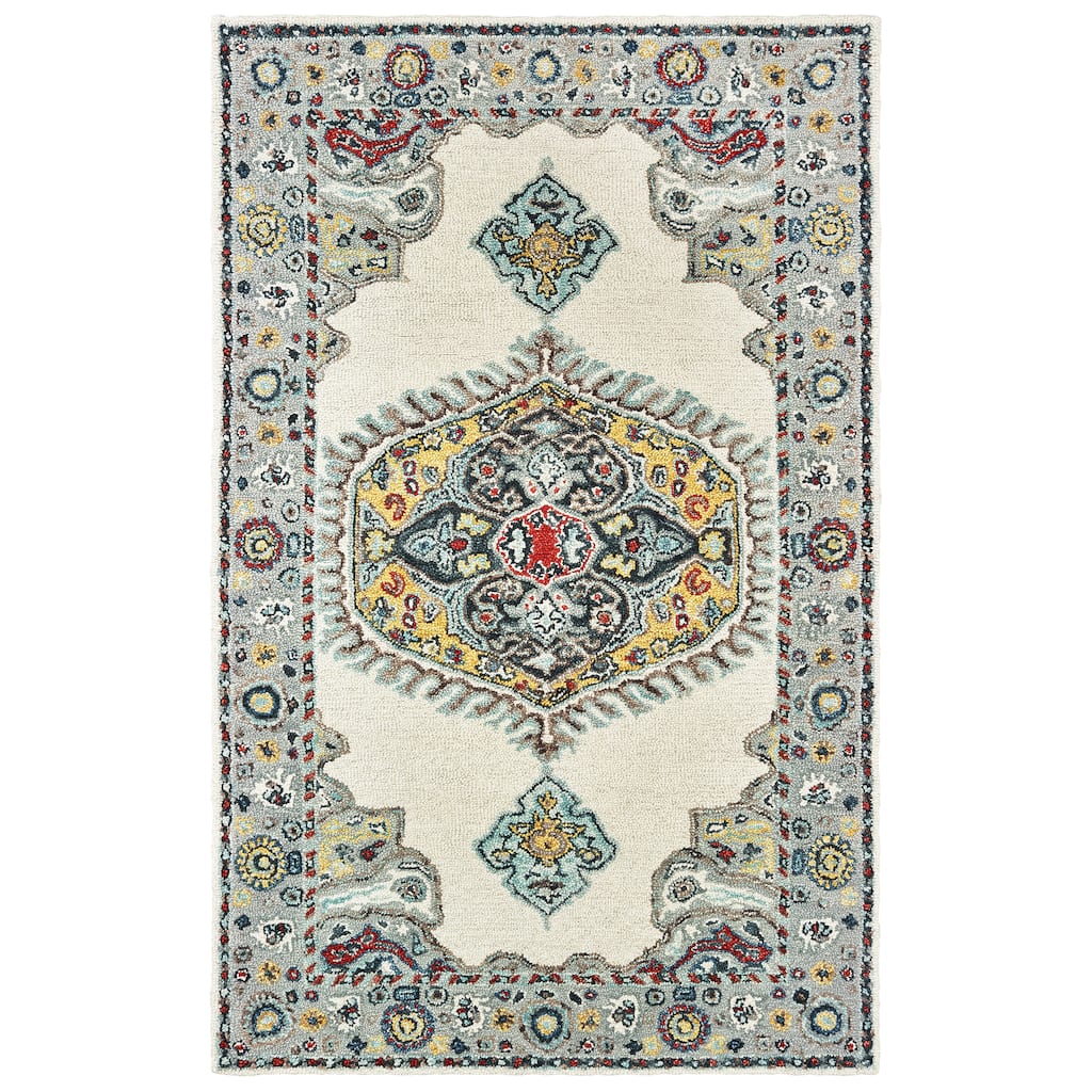 Style Haven Fargo Traditional Medallion Hand-tufted Wool Ivory/ Grey Area Rug