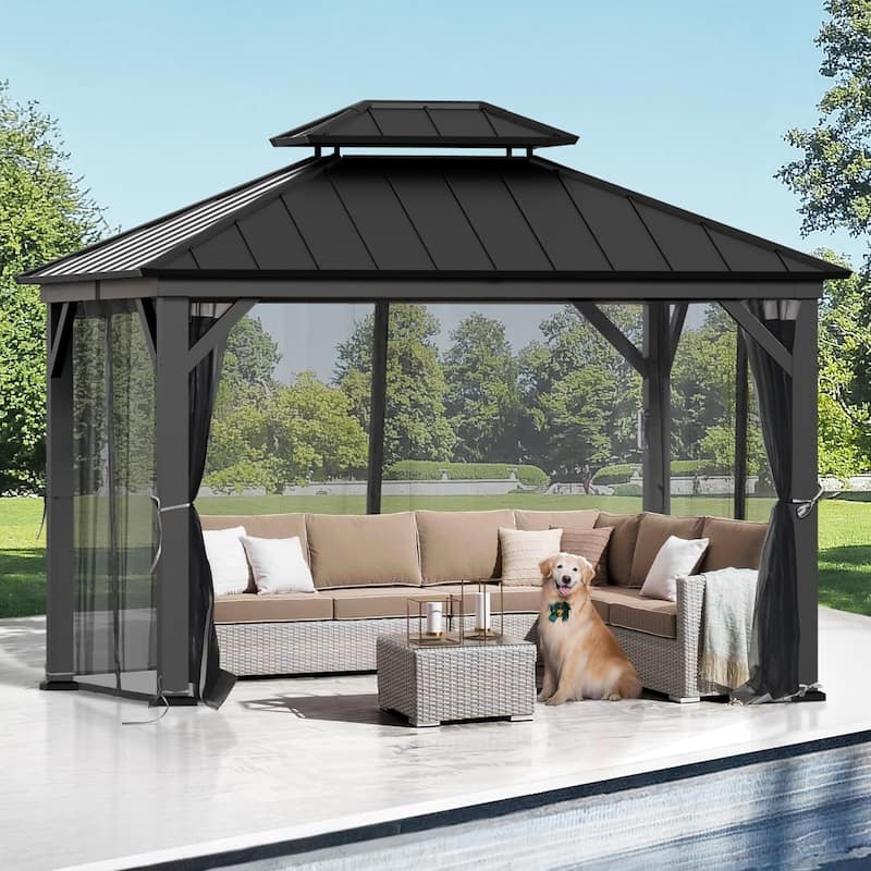 Outdoor Gazebo Mosquito Nettings with Double Zipper, Replacement for Patio, Garden, Grey (Mosquito Net Only)