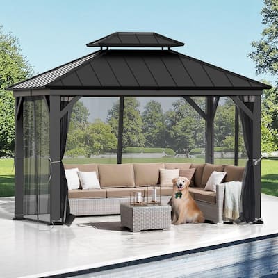 Outdoor Gazebo Mosquito Nettings with Double Zipper, Replacement for Patio, Garden, Grey (Mosquito Net Only)